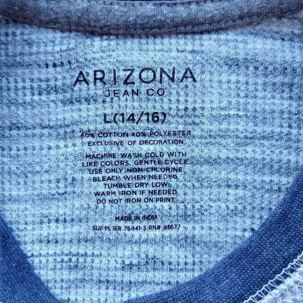 Arizona Jean Co Thermal Waffle Knit Shirt Large long sleeve heather grey stripes - Picture 6 of 9